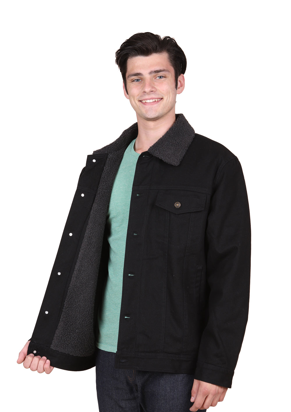 Oscar Jeans Sherpa Lined Denim Trucker Jacket With Sherpa Lined Collar