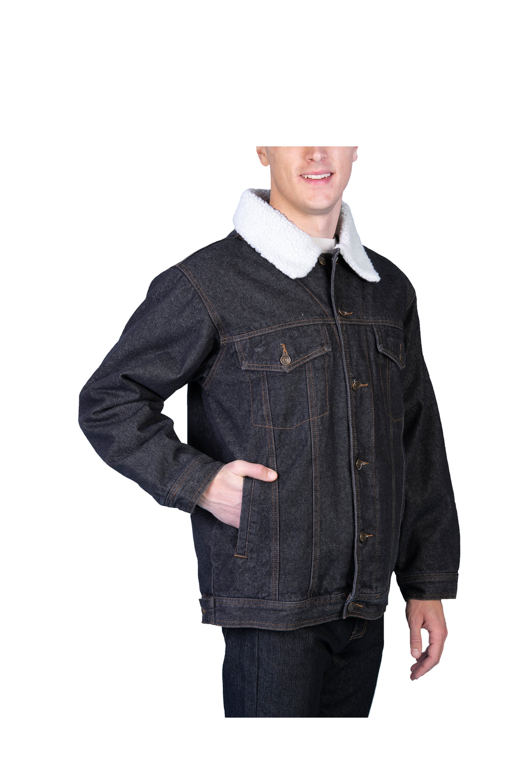 Oscar Jeans Sherpa Lined Denim Trucker Jacket With Sherpa Lined Collar