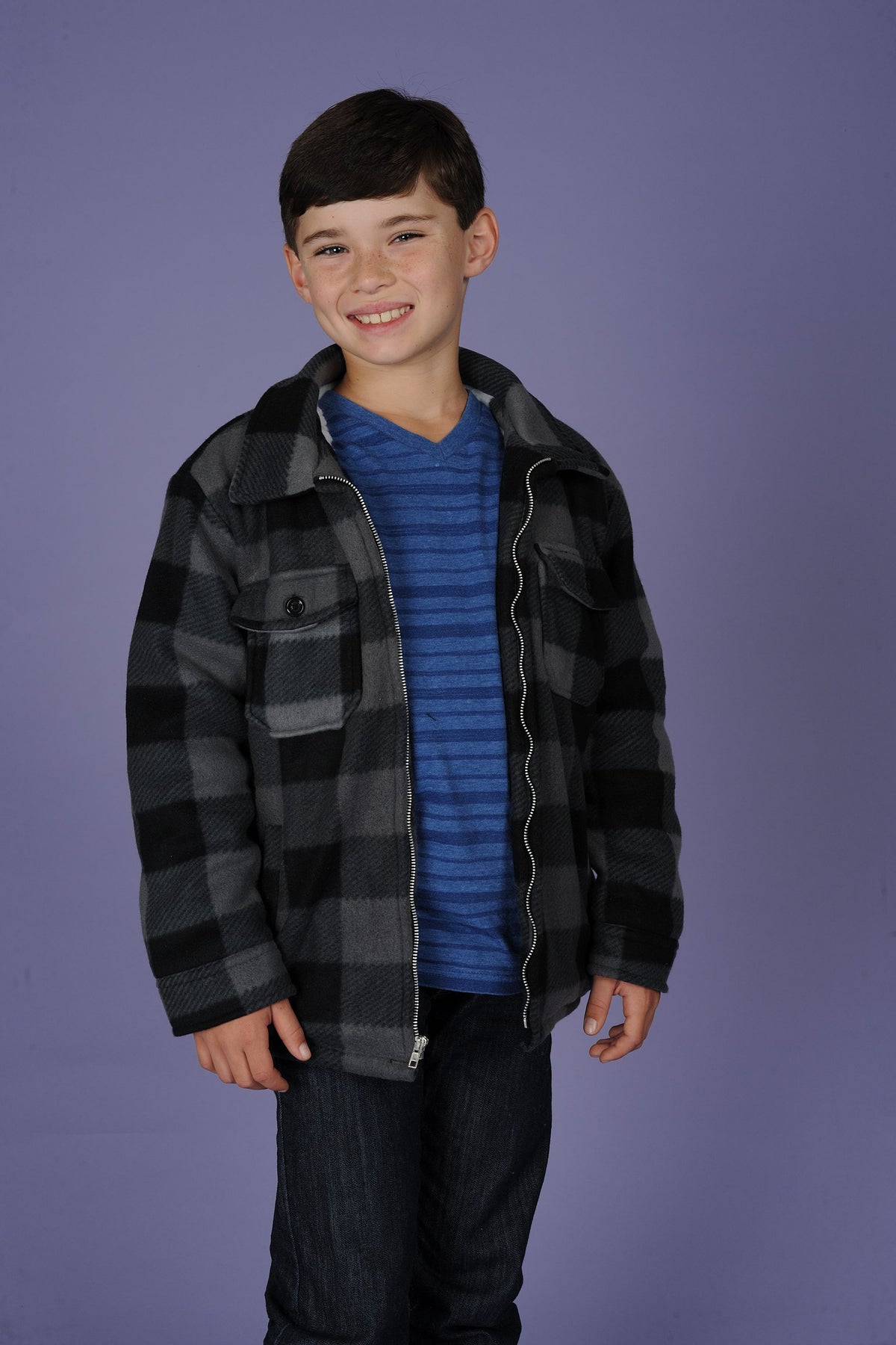 Maxxsel Apparel K9309 kids' buffalo plaid sherpa lined jacket in charcoal prepack