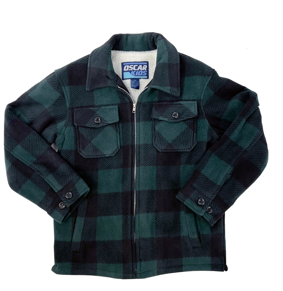 Maxxsel Apparel K9309 kids' buffalo plaid sherpa lined jacket in hunter green prepack