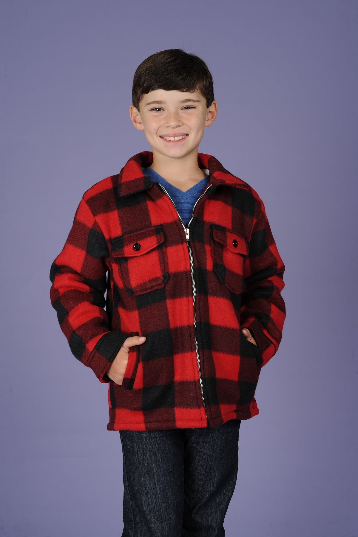 Maxxsel Apparel K9309 kids' red buffalo plaid sherpa lined jacket prepack