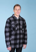 Maxxsel Apparel M9109T men's big and tall buffalo plaid sherpa lined fleece jacket in charcoal