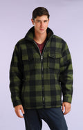Maxxsel Apparel M9109 men's buffalo plaid sherpa lined fleece jacket in dark green