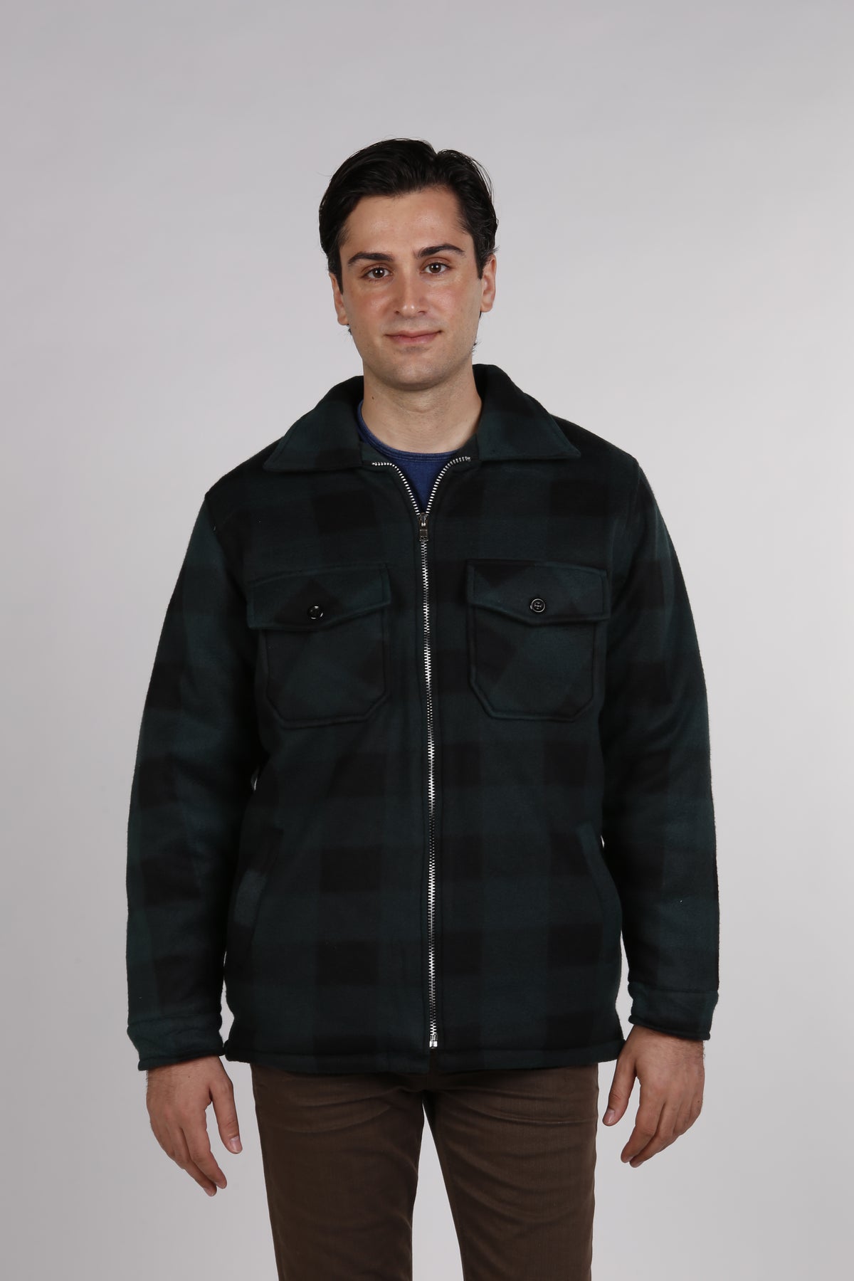 Maxxsel Apparel M9109 men's buffalo plaid sherpa lined fleece jacket in hunter green