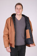 Maxxsel Apparel M7008 men's canvas work jacket in brown, quilted lining detail