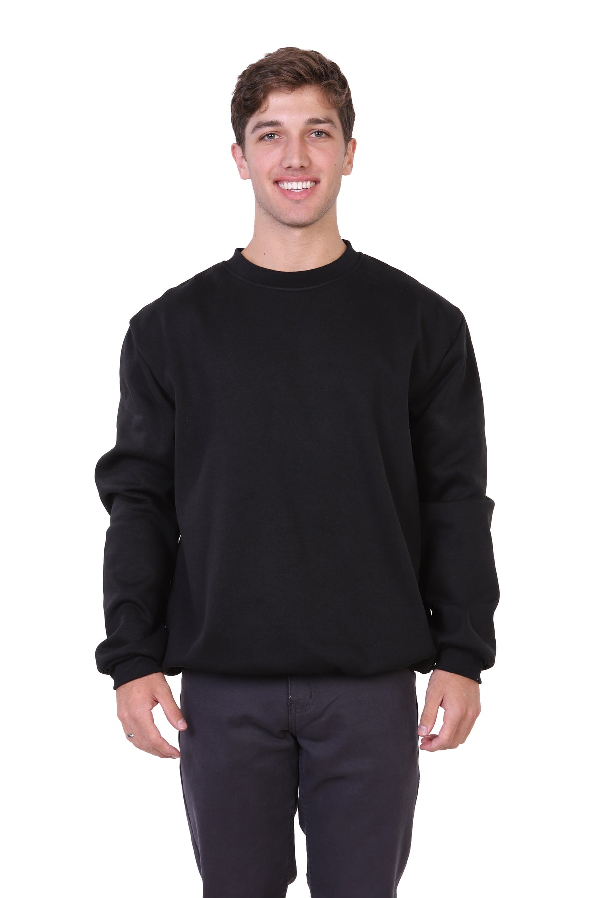 Maxxsel Apparel M8078 men's crew neck fleece sweatshirt in black prepack