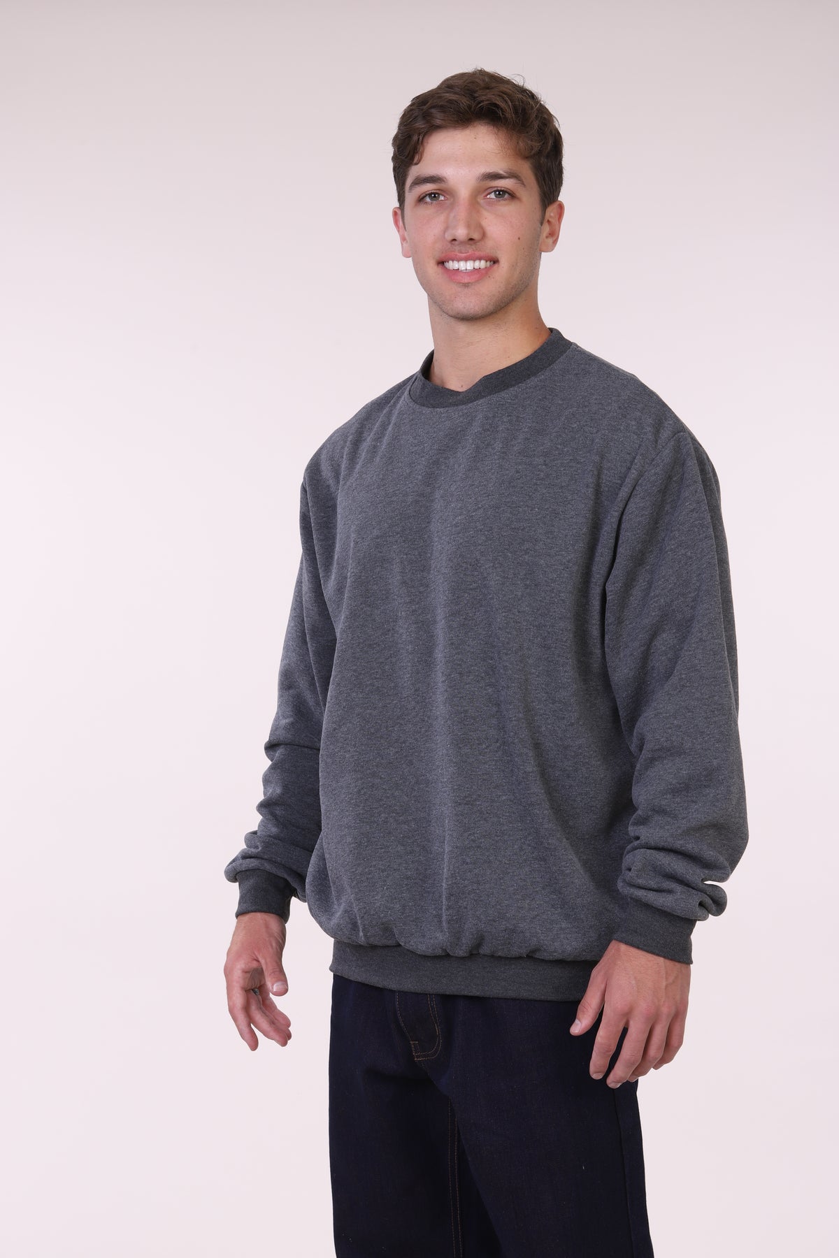 Maxxsel Apparel M8078 men's crew neck fleece sweatshirt in charcoal prepack