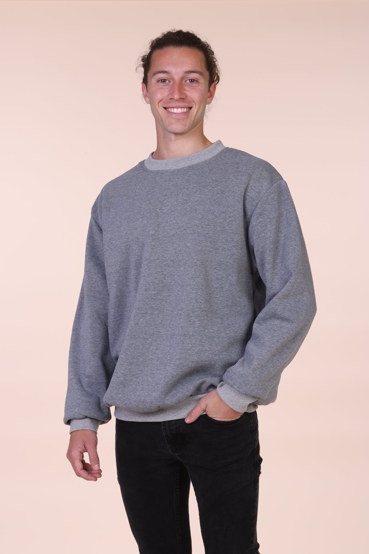 Maxxsel Apparel M8078 men's crew neck fleece sweatshirt in heather gray prepack