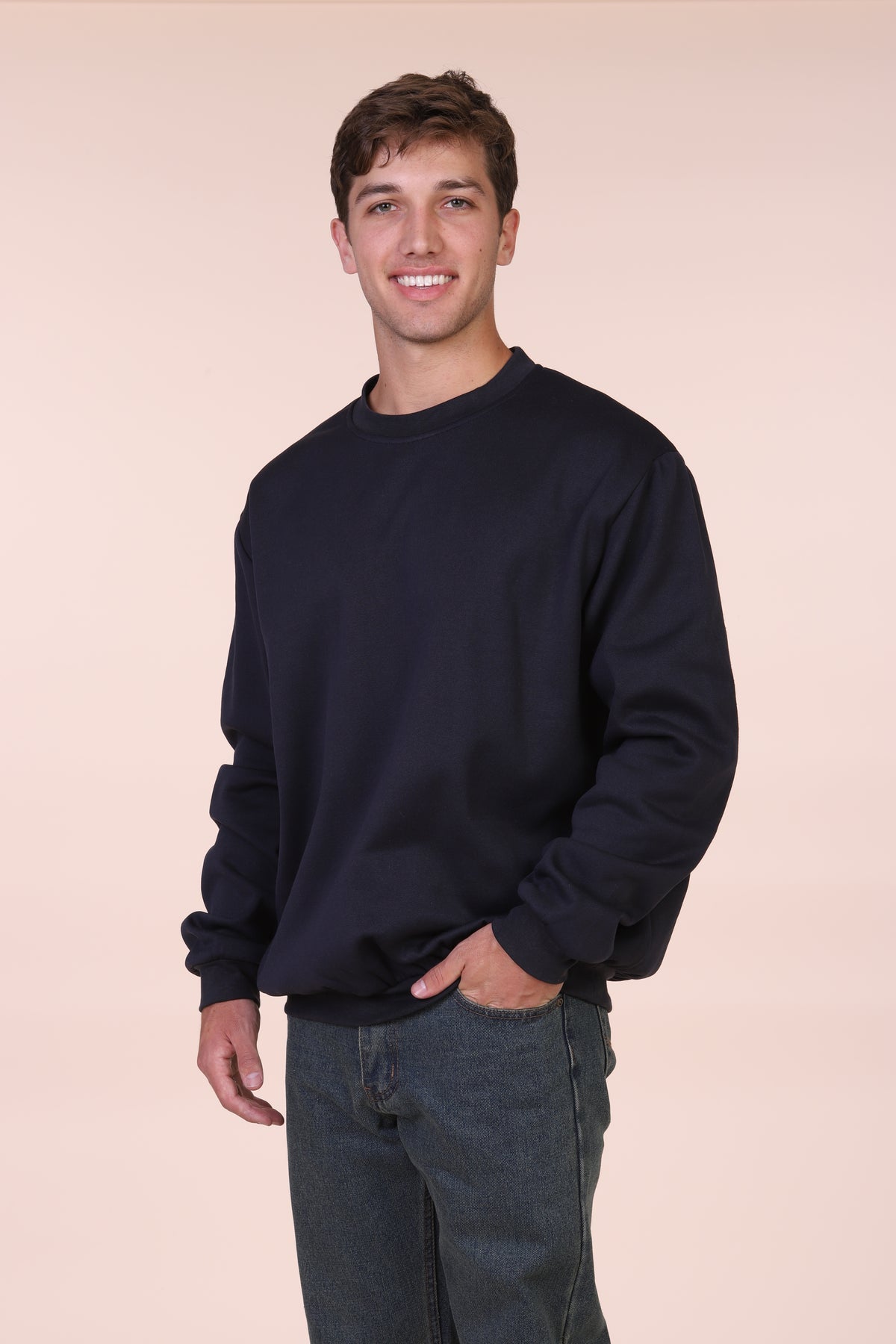 Maxxsel Apparel M8078 men's crew neck fleece sweatshirt in navy prepack