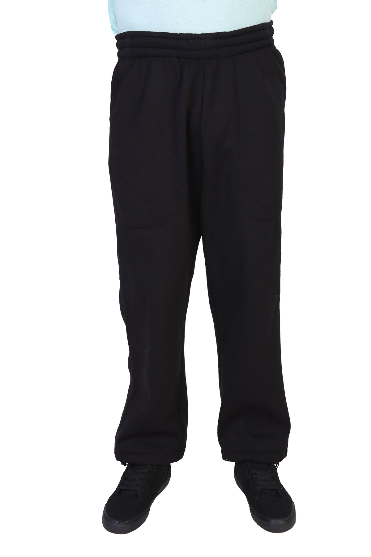 Maxxsel Apparel P0689 men's fleece jogger sweatpants in black, front view on white