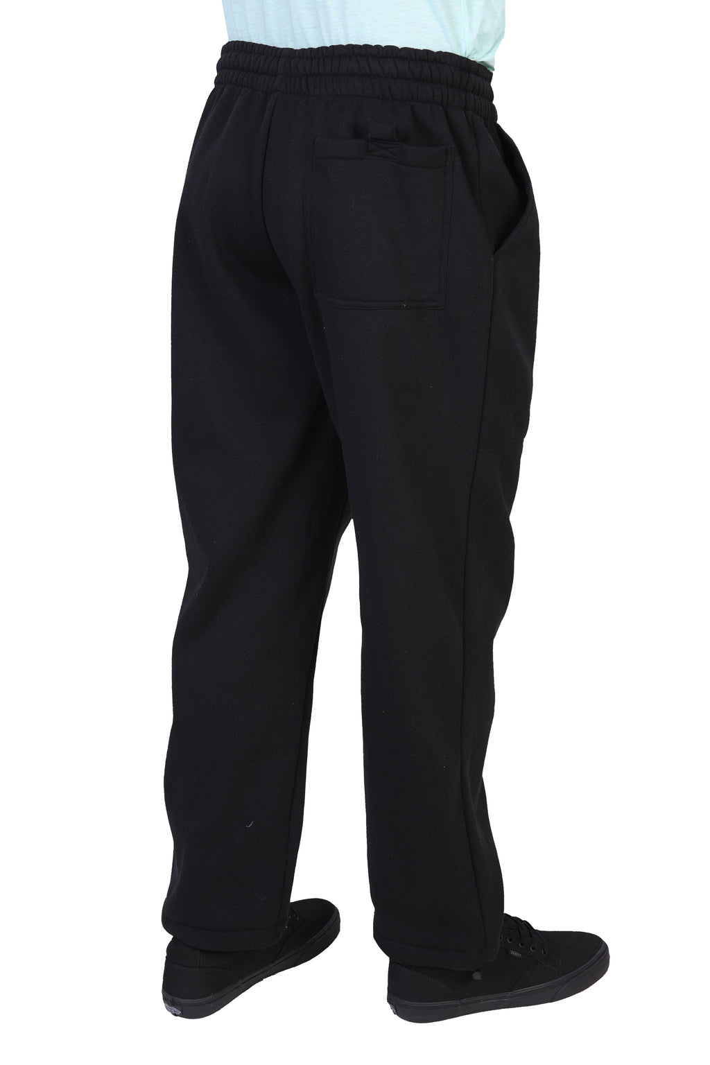 Maxxsel Apparel P0689 men's fleece jogger sweatpants in black, rear side view