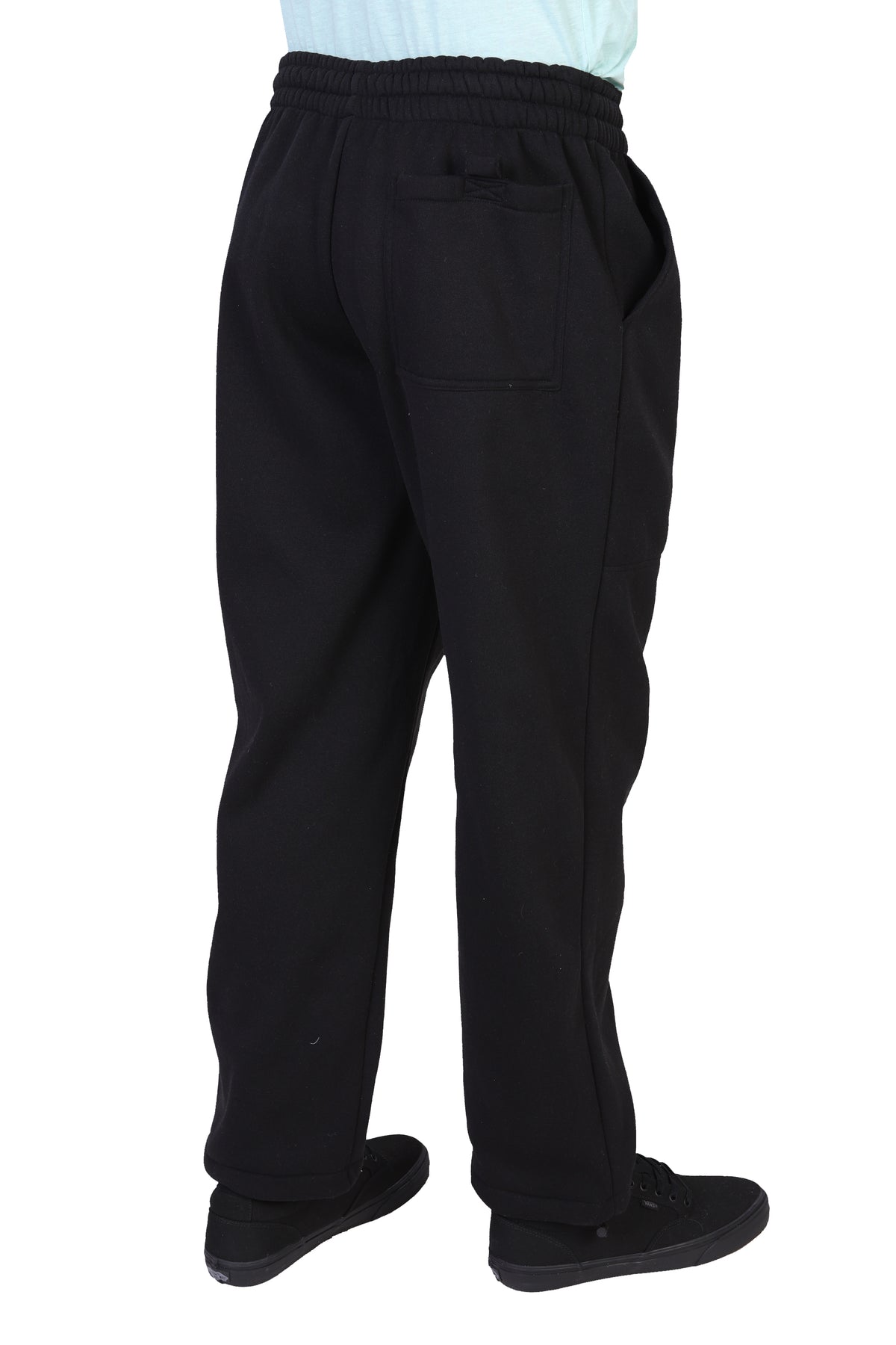 Maxxsel Apparel P0689 men's fleece jogger sweatpants in black, rear side view