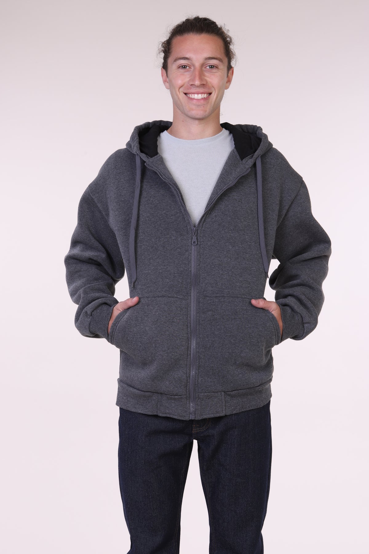 Maxxsel Apparel M1078 men's fleece zip-up hoodie in charcoal