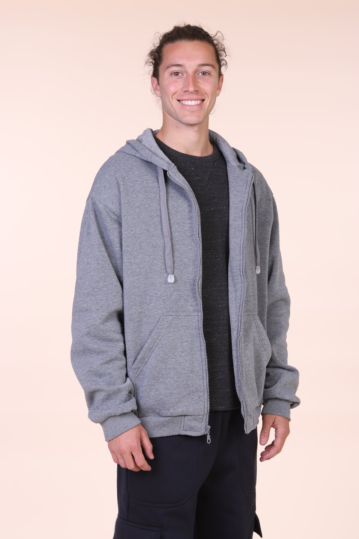 Maxxsel Apparel M1078 men's fleece zip-up hoodie in heather gray prepack