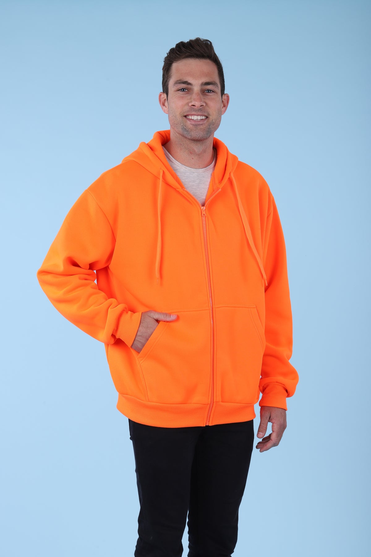 Maxxsel Apparel M1078 men's fleece zip-up work hoodie in orange