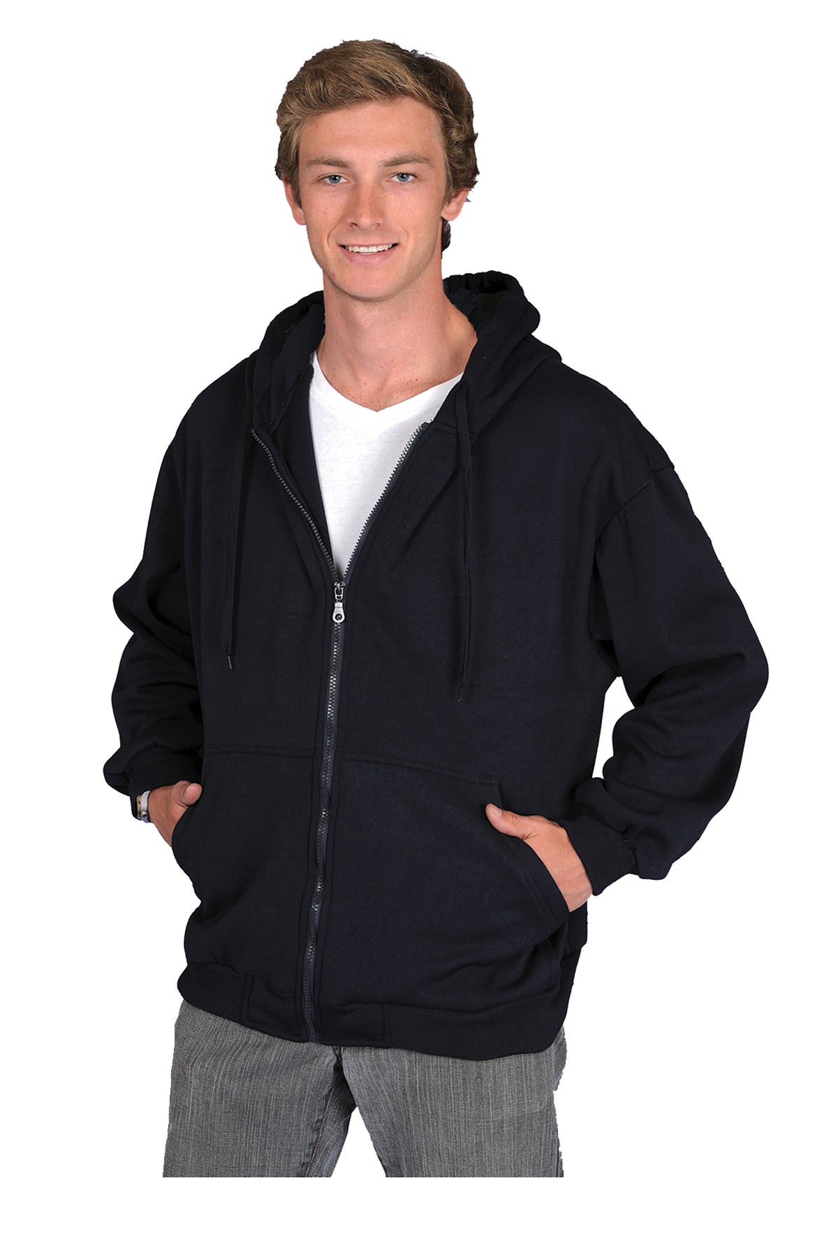 Maxxsel Apparel M1078 men's full-zip fleece hoodie in navy