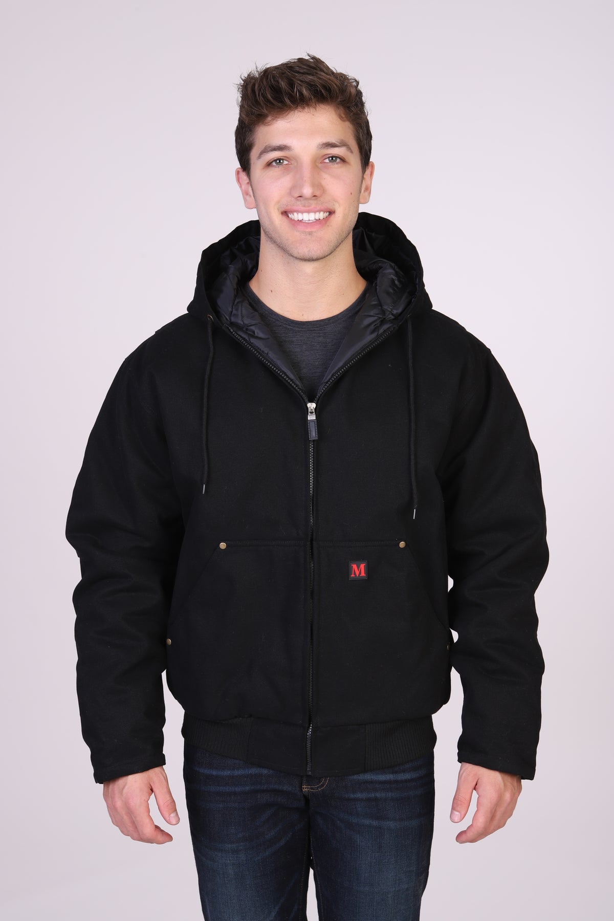 Maxxsel Apparel M7008 men's heavy duty hooded canvas work jacket in black