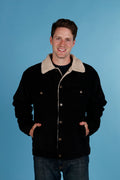 Maxxsel Apparel M0323 men's sherpa lined corduroy trucker jacket in black