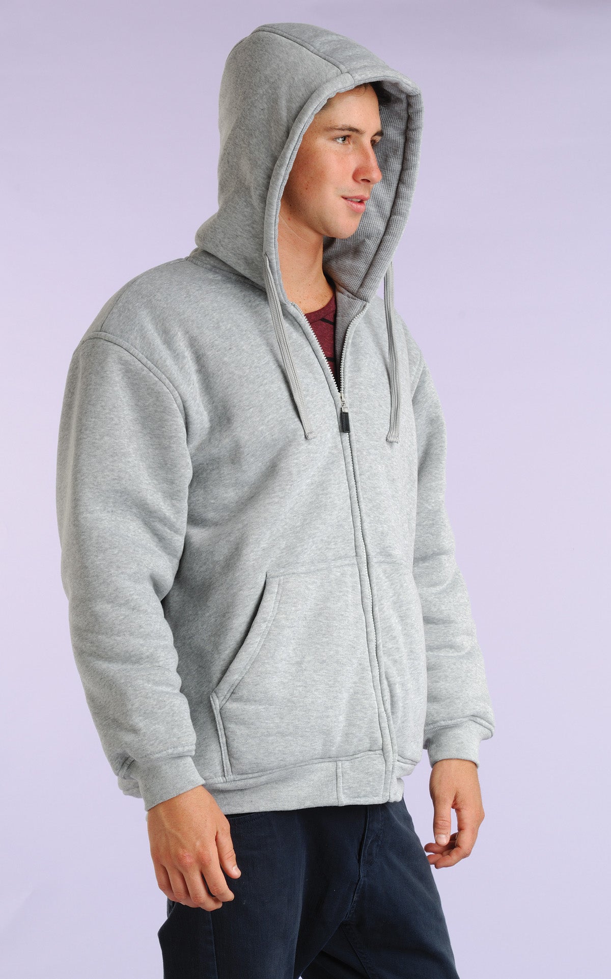 Maxxsel Apparel M1071 men's thermal lined fleece hoodie in heather gray prepack