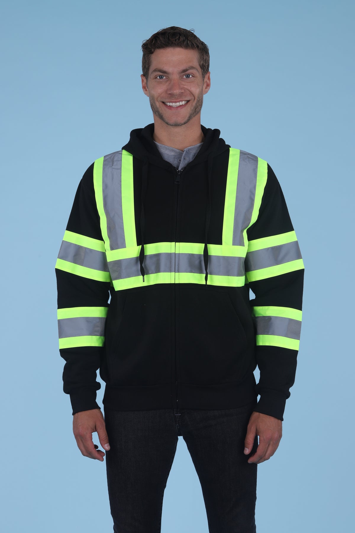 Maxxsel Apparel M3089 two-tone hi-vis safety fleece hoodie in black/black