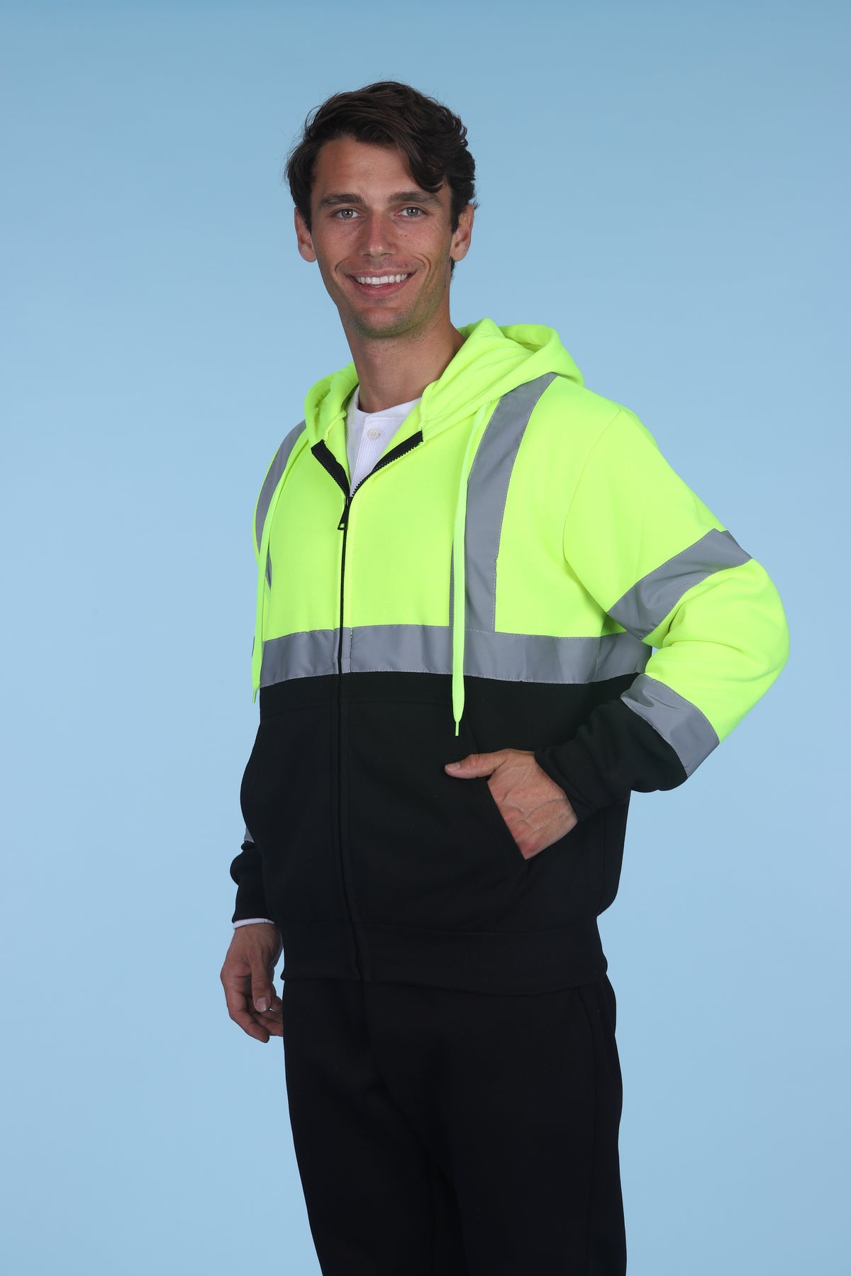 Maxxsel Apparel M3089 two-tone hi-vis safety fleece hoodie in yellow/black