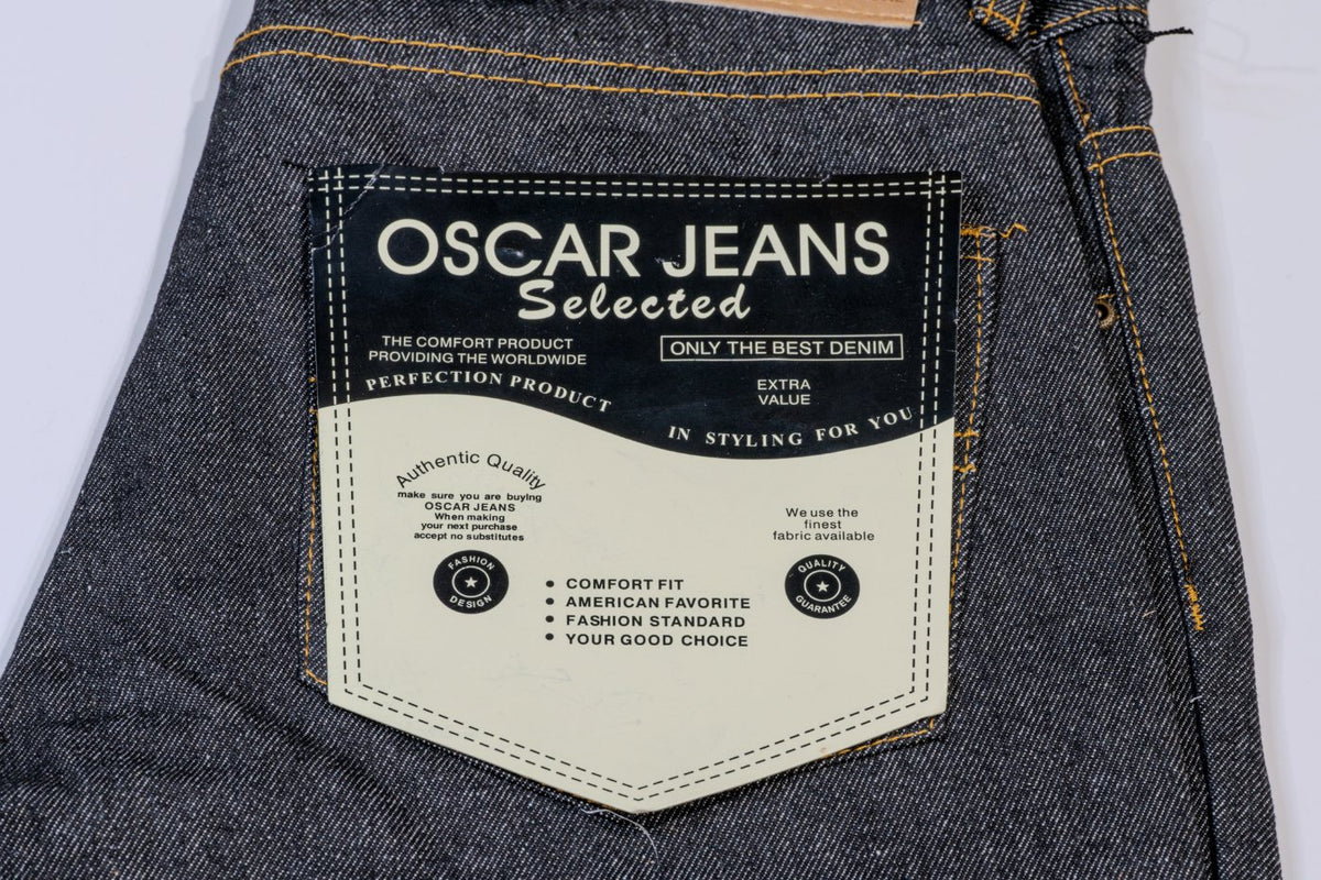 Oscar Jeans Selected pocket flasher on black denim with gold topstitching